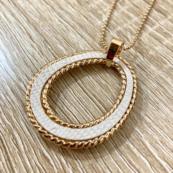 Vegan Leather Cream Snakeskin Gold Bead Chain Pendant Necklace - Picture 3 of 7